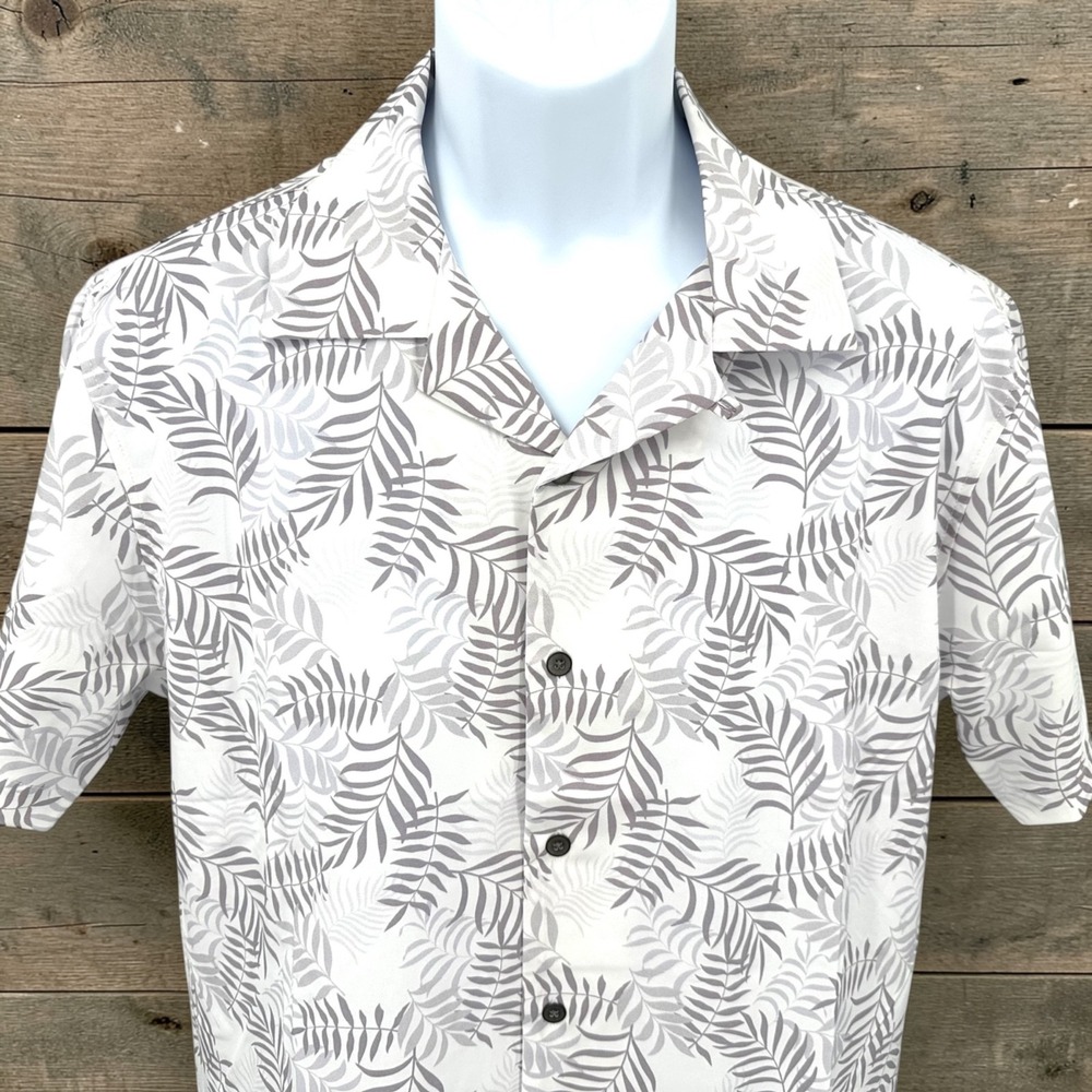 WRK Standard Slim White & Gray Tropical Camp Short Sleeve Shirt Men's Large‎ NEW